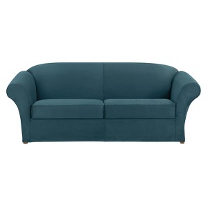 Ultimate Stretch Suede 3pc Sofa Slipcover Peacock Blue - Sure Fit