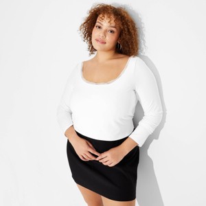Women's Long Sleeve Lace Trim Open Back Top - Wild Fable™ - 1 of 3