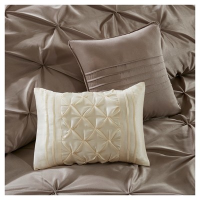 Taupe Queen Microfiber 24-Piece Bedding Set with Tufted Details