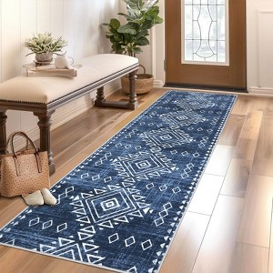 Area Rug, Home Decor Washable Geometric Vintage  Rug - Low Pile Non-Slip Stain Resistant Foldable Distressed Carpet - 1 of 4