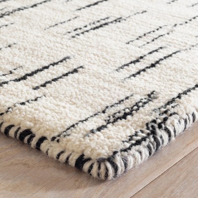 Ozzie Black and White Hand-Knotted Wool Rectangular Rug 2' x 3'