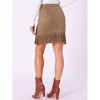 Allegra K Women's Faux Suede Stretch Fringe Trim High Waist Vintage Mini Skirt - 3 of 4
