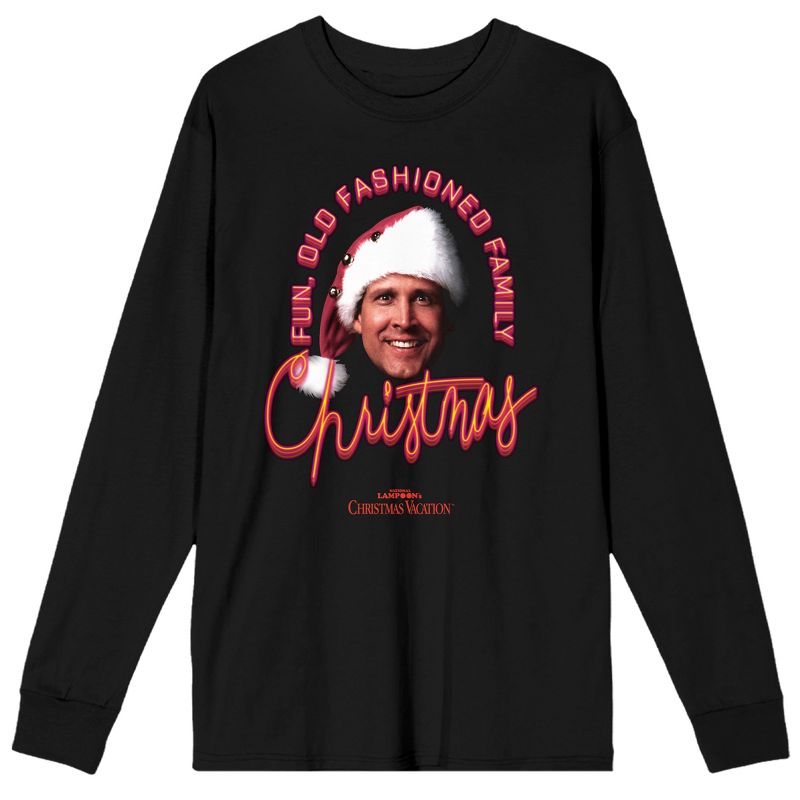Christmas Vacation Old Fashioned Family Christmas Men's Black Long Sleeve Shirt-, 1 of 2