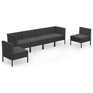 vidaXL Garden Lounge Set Patio Sectional Sofa Couch Outdoor Poly Rattan Black - 1 of 4
