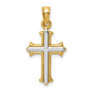 Black Bow Jewelry 14k Yellow Gold and White Rhodium Hollow Fleur de Lis Cross Pendant - 1 of 4