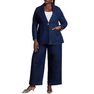ELOQUII Women's Plus Size Sailor Gold Button Comfort Stretch Trouser Jean - 1 of 4
