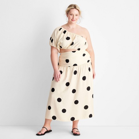 Women's Polka Dot One Shoulder Cut-Out Midi Dress - Future Collective™ with  Jenny K. Lopez Cream 24