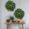 2 Pcs Small Norfolk Wreath with Cypress Cow Bells and Velvet Ribbon Bow Faux Pine Greenery Winter Wreath for Kitchen Cabinet - 4 of 4