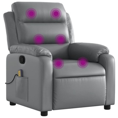 vidaXL Gray Faux Leather Massage Recliner - Manual Reclining Armchair for Elderly with 6-Point Vibration, Side Pocket, and Durable Frame