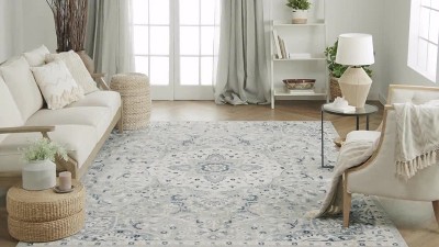 Vintage Floral Medallion Grey/Multi Synthetic Area Rug