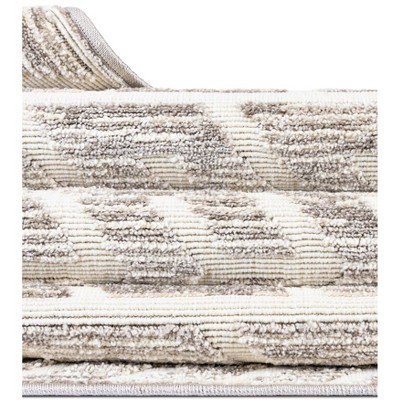 Ivory and Brown Synthetic Outdoor Runner Rug 2' x 8' - Easy Care and Reversible