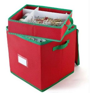 2 Pack Christmas Ornament Storage Box with 128 Compartments,Foldable Organizer with Adjustable Dividers&Zippered Lid,Holiday Ornaments,Baubles Decor - 1 of 4