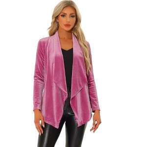 INSPIRE CHIC Women's Shawl Collar Pocket Open Front Velvet Cardigan - 1 of 4