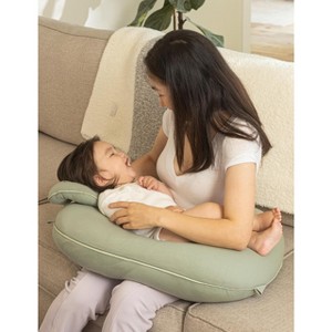 Pharmedoc Nursing Pillow for Breastfeeding with Headrest & Adjustable Waist Straps - Removable Cover, Sage - 1 of 4