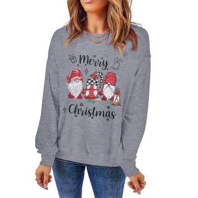 Womens Merry Christmas Sweatshirt Funny Christmas Tree Truck Graphic Pullover Casual Long Sleeve Blouse Tops Green - Gray 2XL