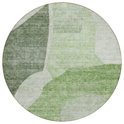 Olive Green And Fern Green Abstract Washable Indoor Outdoor Area Rug