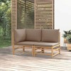 vidaXL 2 Piece Outdoor Patio Lounge Set with Thickly Padded Taupe Cushions Made of Bamboo in Natural Finish and Modular Design - 2 of 4