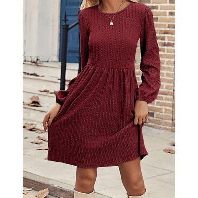 Women's Crew Neck Fall Dresses Casual Long Sleeve Winter Knit Sweater Dress