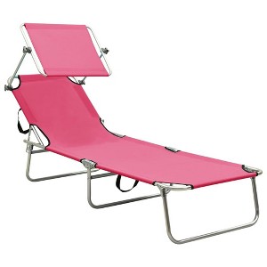 vidaXL Patio Lounge Chair Folding Sunlounger Porch Sunbed with Canopy Aluminum - Pink - 1 of 4