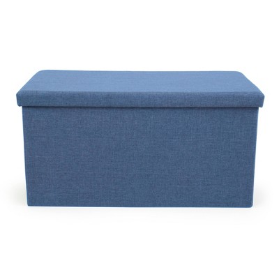 Heathered Storage Ottoman with Reversible Tray Cover Blue - Humble Crew