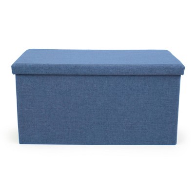 Heathered Storage Ottoman with Reversible Tray Cover Blue - Humble Crew