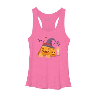 Women's Design By Humans Halloween Witch Pumpkins With Bats By VectorVillain Racerback Tank Top