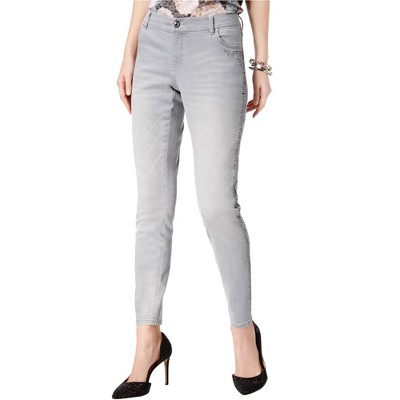I.N.C International Concepts Womens Embellished Skinny Fit Jeans, Grey, 12