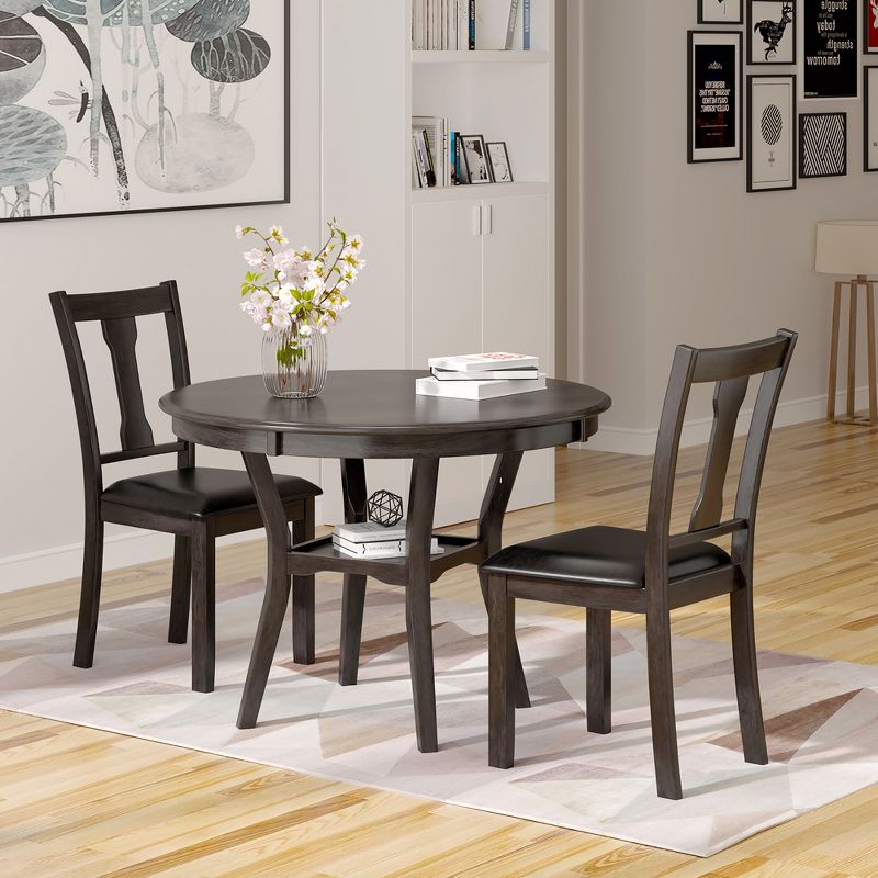Costway 3-Piece Counter Round Dining Table Set Wooden Kitchen Modern Table and 2 Chairs, 3 of 11