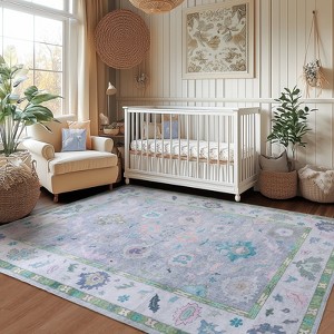 Modern Oushak Area Rug for Bedroom, Soft Washable Non-Slip Carpet, Low Pile Area Rugs for Living Room Dorm Nursery - 1 of 4