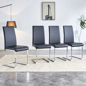 4 sets Modern dining chairs, PU faux leather backrest cushioned edge chairs, suitable for dining, kitchen, terrace, club guest office chairs - 1 of 4