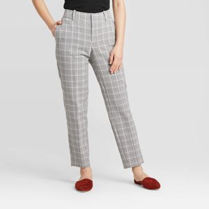 Women S Plaid Mid Rise Slim Ankle Pants A New Day Gray 0 Target