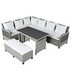 CAVINAS 5 Piece Patio Dining Set Wicker L-Shaped Front Porch Furniture Rattan Patio Furniture Sets with 2 Retractable Side Tables for Patio, White - 3 of 4