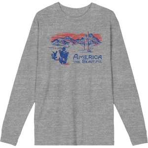 Americana America The Beautiful Crew Neck Long Sleeve Heather Gray Adult Tee - 1 of 2
