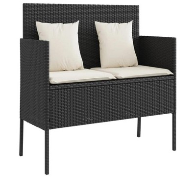 44.5"Patio Bench with Cushions Black Poly Rattan