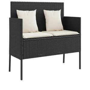 44.5"Patio Bench with Cushions Black Poly Rattan - 1 of 4