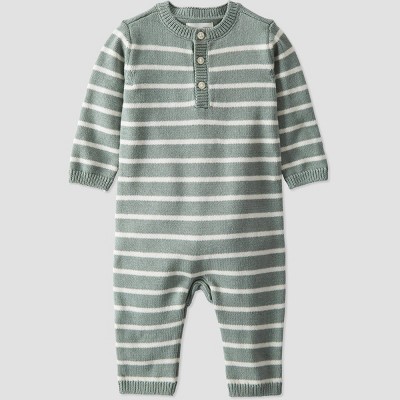 Image of Little Planet by Carter's Organic️ Baby Striped Sweater Knit Romper - Green 3M