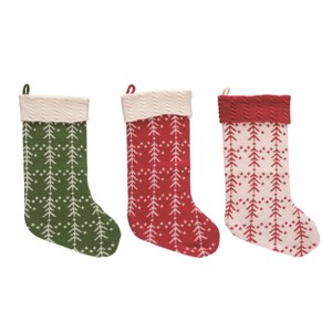 Transpac Polyester 19 in. Multicolor Christmas Plush Tree Pattern Stocking Set of 3 - 1 of 4