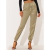 INSPIRE CHIC Women's Satin Drawstring Elastic High Waist Shiny Silky Cargo Pants - 2 of 4