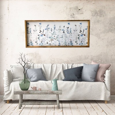 Soft Blue Floral Garden Watercolor Canvas with Pine Frame