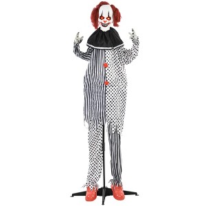 HOMCOM Clown Outdoor Halloween Decoration, Sound Activated Light Up Eyes & Sound Effects, Animated Prop for Party - 1 of 4