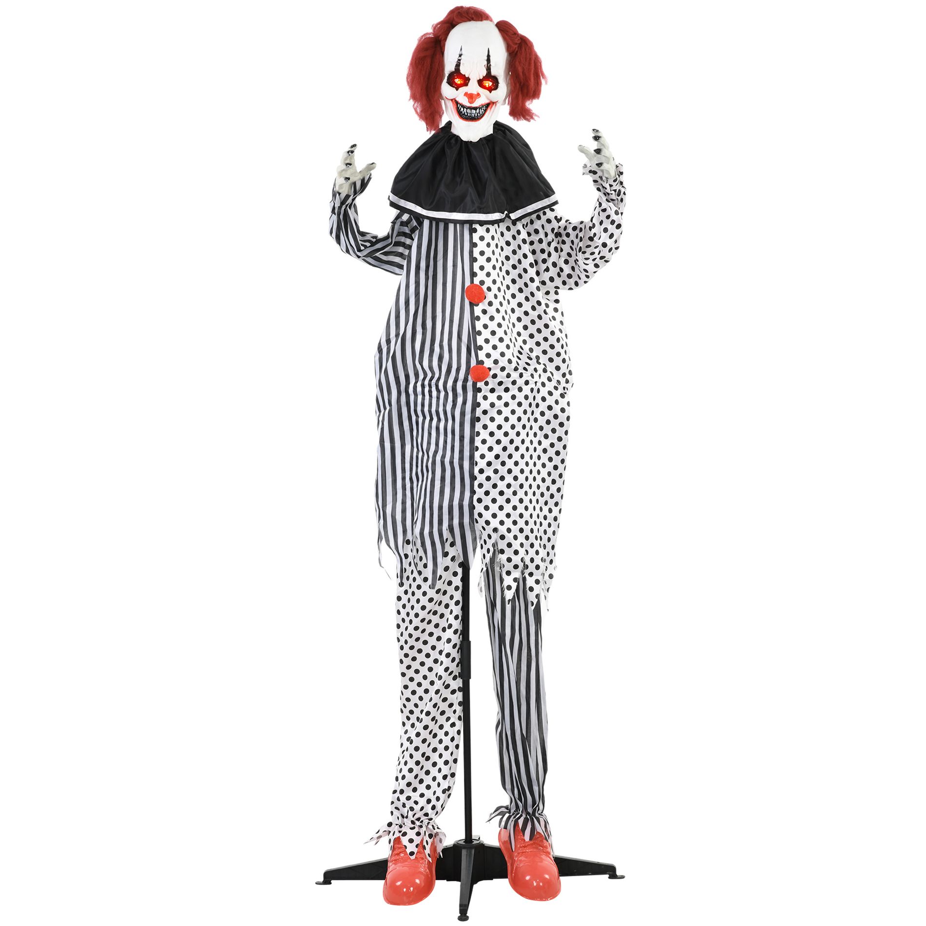 6' Life Size Outdoor Halloween Decoration, Animatronic Circus Clown, Sound and Motion Activated Animated Prop with Light Up Eyes, Talking and Laughter