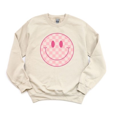Simply Sage Market Women's Graphic Sweatshirt Pink Checker Smiley Face