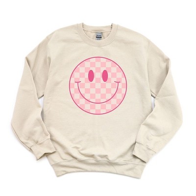 Simply Sage Market Women's Graphic Sweatshirt Pink Checker Smiley Face ...