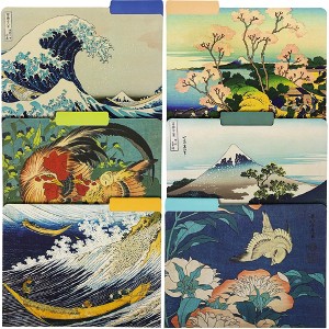 The Gifted Stationery 12-Pack Hokusai Japanese Decorative File Folders, 1/3 Cut Tab, Letter-Size Holders for Office, School, Home, 6 Patterned Designs - 1 of 4