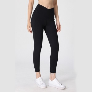 BABYYER Women's Everyday, High-Rise Pocketed Crossover Leggings, Soft Athletic Casual Yoga Pants - 1 of 4