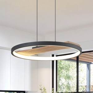 Rennnsan Nelwynne 15"W Geometric Wooden Mid-Century Modern LED Dimmable Chandelier in Black - 1 of 4