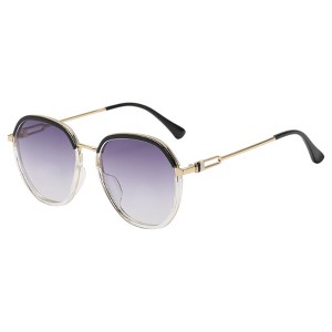 Anna-Kaci Fashion Round Gradient Lens Sunglasses with Metal Arms and Transparent Frame Design for Modern Everyday Style - Gold Purper - 1 of 2