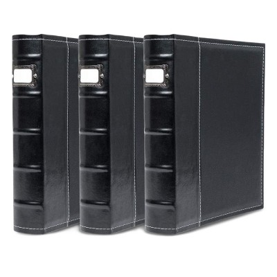 Bellagio-Italia 3-Ring Office Binder - Black - Leather - 250-Sheet Storage Capacity - 3 Pack