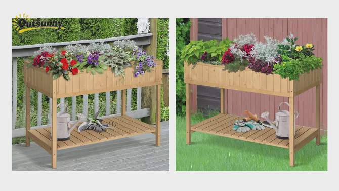 Outsunny Wooden Raised Garden Bed with 8 Slots, Elevated Planter Box Stand with Open Shelf for Limited Garden Space to Grow Herbs, Vegetables, and Flowers, 2 of 8, play video
