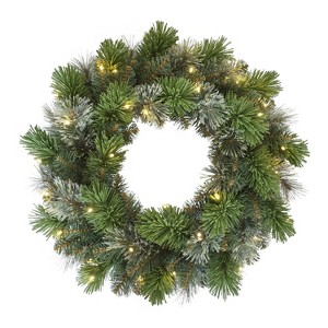 Puleo 24" Pre-Lit Artificial Oklahoma Pine Wreath with LED Lights - 1 of 4